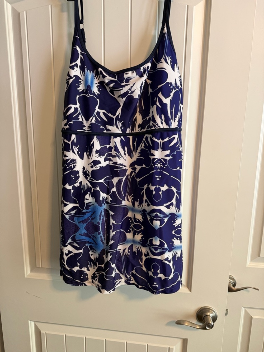 Navy Blue Floral One-Piece Swim Dress